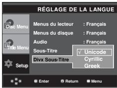 SAMSUNG DVD-P375 - Utilisation de la langue des sous-titres de fichiers DivX - 1