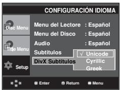 SAMSUNG DVD-P375 - Utilización del idioma de los DivX Subtitulos - 1