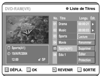 SAMSUNG DVD-R100E - Appuyez sur les touches ▲▼ pour selectionner l'entrée de la liste de titres que vous souhaitez modifier, puis appuyez sur la touche OK ou ▷. - 1