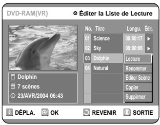 SAMSUNG DVD-R100E - Appuyez sur les touches ▲▼ pour selectionner l'entrée de la Liste de lecture que vous souhaitez éditer, puis appuyez sur la touche OK ou ▷. - 1