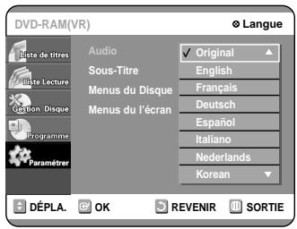 SAMSUNG DVD-R100E - Sélectionnez la langue désirée à l'aide des touches ▲▼, puis appuyez sur la touche ◆ ou OK. - 1