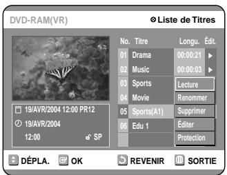 SAMSUNG DVD-R100E - Appuyez sur les touches ▲▼ pour selectionner l'entrée que vous souhaitez protégé dans la Liste de titres, puis appuyez sur la touche OK ou ▷. - 1