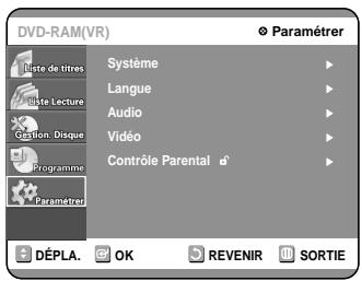 SAMSUNG DVD-R100E - Sélectionnez “Paramétrer” à l’aide des touches ▲▼, puis appuyez sur la touche > ou OK. - 1