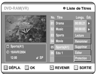 SAMSUNG DVD-R100E - Appuyez sur les touches ▲▼ pour selectionner “Protection”, puis appuyez sur la touche OK. - 1