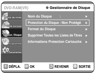 SAMSUNG DVD-R100E - Appuyez sur les touches pour selectionner "Gestion. Disque", puis appuyez sur la touche OK ou Appuyez sur les touches pour selectionner Protection du disque. - 1