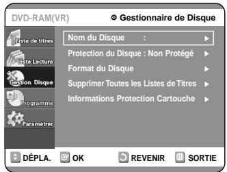 SAMSUNG DVD-R100E - Appuyez sur les touches ▲▼ pour selectionner “Gestion. Disque”, puis appuyez sur la touche OK ou ▷. - 1