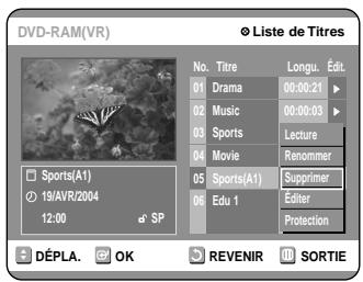 SAMSUNG DVD-R100E - Appuyez sur les touches ▲▼ pour selectionner “Supprimer”, puis appuyez sur la touche OK. - 1