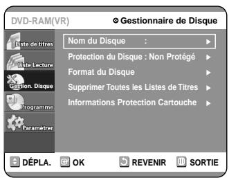 SAMSUNG DVD-R100E - Appuyez sur les touches ▲▼ pour sélectionner “Gestion. Disque”, puis appuyez sur la touche OK ou ▷. - 1
