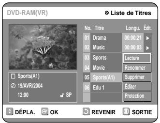 SAMSUNG DVD-R100E - Appuyez sur les touches ▲▼ pour selectionner l'entrée de la liste de titres que vous souhaitez supprimer, puis appuyez sur la touche OK ou ▷. - 1
