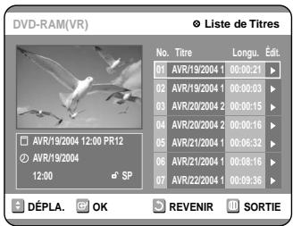 SAMSUNG DVD-R100E - Appuyez sur les touches ▲▼ pour selectionner la “Liste de Titres”, puis appuyez deux fois sur la touche OK ou ▷. - 1