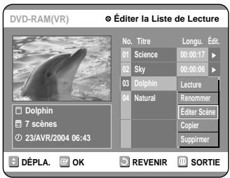 SAMSUNG DVD-R100E - Appuyez sur les touches ▲▼ pour selectionner "Éditer Scène", puis appuyez sur la touche OK. - 1