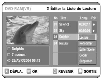SAMSUNG DVD-R100E - Appuyez sur les touches ▲▼ pour sélectionner l'entrée de la Liste de lecture que vous souhaitezéditer, puis appuyez sur la touche OK ou ▷. - 1