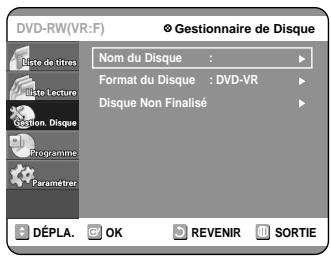 SAMSUNG DVD-R100E - Appuyez sur les touches ▲▼ pour sélectionner “Gestion. Disque”, puis appuyez sur la touche OK ou ▷. - 1