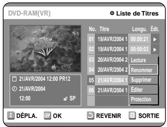 SAMSUNG DVD-R100E - Appuyez sur les touches ▲▼ pour selectionner “Renommer”, puis appuyez sur la touche OK. - 1