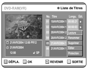 SAMSUNG DVD-R100E - Appuyez sur les touches ▲▼ pour selectionner l'entrée que vous souhaitez renomer dans la Liste de titres, puis appuyez sur la touche OK ou ▷. - 1