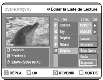 SAMSUNG DVD-R100E - Appuyez sur les touches ▲▼ pour selectionner l'entrée de la Liste de lecture que vous souhaitez éditer, puis appuyez sur la touche OK ou ▷. - 2