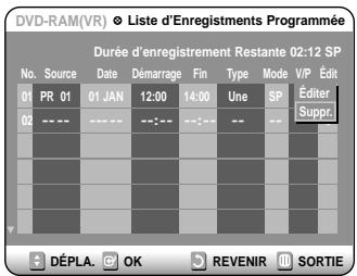SAMSUNG DVD-R100E - Appuyez sur les touches ▼ pour selectionner le nombre d'Enregistements programmés que vous souhaitez supprimer, puis appuyez sur la touche OK. - 1