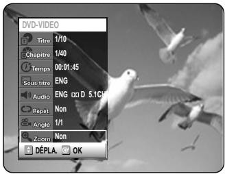 SAMSUNG DVD-R100E - Appuyez sur les touches ▲▼ pour sélectionner “Zoom”, puis appuyez sur la touche OK. (♀) s'affiche. - 1