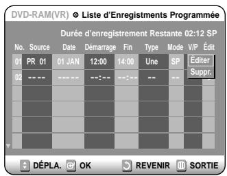 SAMSUNG DVD-R100E - Appuyez sur les touches ▼ pour selectionner le nombre d'Enregistrements programmés que vous souhaitez modifier, puis appuyez sur la touche OK ou ▷. - 1