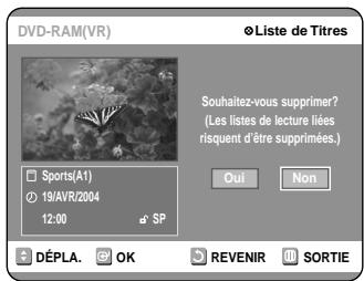 SAMSUNG DVD-R100E - Appuyez sur les touches ▲▼ pour selectionner “Supprimer”, puis appuyez sur la touche OK. - 2