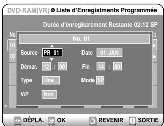 SAMSUNG DVD-R100E - Appuyez sur la touches ▲ pour selectionner la “Liste d'enregistrement Programmée” et appuyez ensuite sur la touche OK ou ▷. - 2