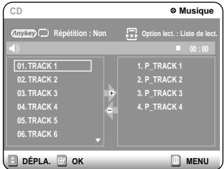SAMSUNG DVD-R100E - Appuyez sur la touche OK. L'écran Liste de lecture apparait. Sélectionnez les pistes en respectant l'ordre dans lequel vous souhaitez qu'elles soient lues à l'aide des touches ▲▼. Appuyez sur la touche OK. - 1