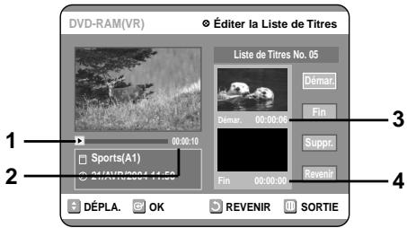 SAMSUNG DVD-R100E - Éléments de l'écran Éditer la liste de titres - 1
