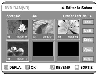 SAMSUNG DVD-R100E - Appuyez sur les touches directionnelles pour selectionner la scene que vous souhaitez supprimer, puis appuyez sur la touche OK. - 1