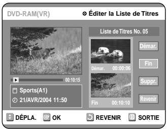 SAMSUNG DVD-R100E - Appuyez sur la touche OK au point de fin. L'imagé et l'heure du point de fin s'affichent dans la - 1