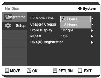 SAMSUNG DVD-R121 - Press the buttons to select System, then press the OK or button. System menu will be displayed. - 2