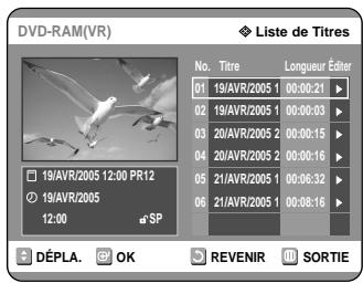 SAMSUNG DVD-R121 - Utilisation de la touche TITLE LIST - 1