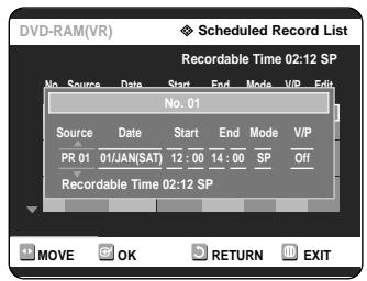 SAMSUNG DVD-R121 - Press the RETURN button to close the Timer Recording screen. - 1
