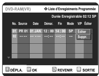 SAMSUNG DVD-R121 - Appuyez sur les touches ▼ pour selectionner le nombre d'Enregistements programmés que vous souhaitez modifier, puis appuyez sur la touche OK ou ▷. - 1