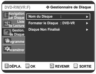 SAMSUNG DVD-R121 - Appuyez sur les touches ▲▼ pour sélectionner Gestion. Disque, puis appuyez sur la touche OK ou ▷. - 1