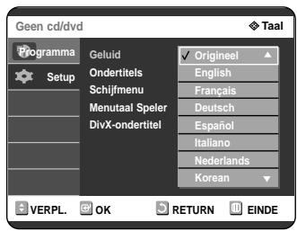 SAMSUNG DVD-R121 - Druk op de knuppen om de gewenste Taal te selecteren en druk op OK of op de knop . - 1