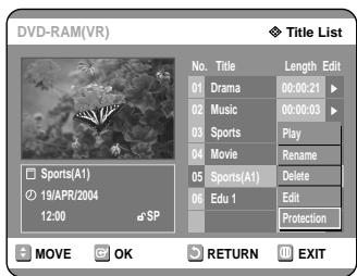 SAMSUNG DVD-R121 - Press the buttons to select Protection, then press the OK or button. - 1
