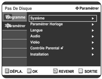 SAMSUNG DVD-R121 - Appuyez sur les boutons ▲▼ pour selectionner Paramétrer, puis appuyez sur le bouton ▷ ou OK. - 1