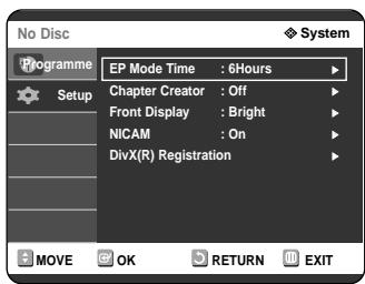 SAMSUNG DVD-R121 - Press the buttons to select System, then press the OK or button. System menu will be displayed. - 1