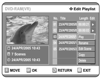 SAMSUNG DVD-R121 - Press the buttons to select the title you want to edit from the Playlist, then press the OK or button. - 1