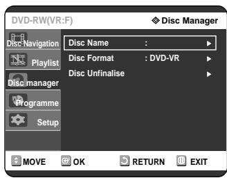 SAMSUNG DVD-R121 - Press the buttons to select Disc Manager, then press the OK or button. - 1