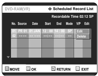 SAMSUNG DVD-R121 - Press the buttons to select the number of the timer recording you want to edit, then press the OK or button. - 1
