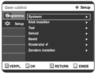 SAMSUNG DVD-R121 - Druk op de knuppen om Setup te selecteren en druk op OK of op de knop . Wanner er een schijf worden afgespeeld,kest u geen instellingsfuncties gebruiken. - 1