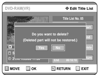 SAMSUNG DVD-R121 - Press the OK button at the Delete. - 2
