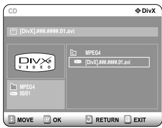 SAMSUNG DVD-R121 - Press the buttons to select the avi file (DivX/XviD), then press the OK, or button. - 1