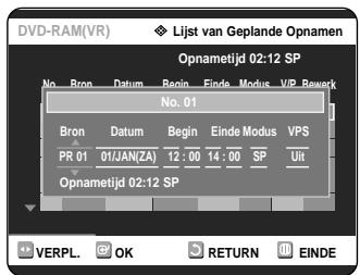 SAMSUNG DVD-R121 - Druk op de knop RETURN om het scherm Timer-opname te sluiten. - 1