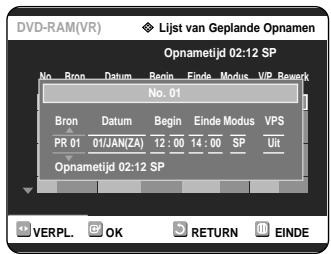 SAMSUNG DVD-R121 - Druk op de ▼toetsen om het volgnummer te selecteren van de timer-opname die u wilt veranderen. Druk verwolgens op de OK of ▷toets. - 2