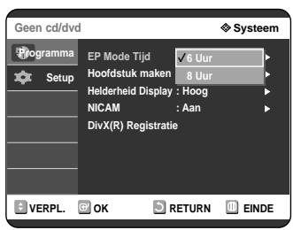 SAMSUNG DVD-R121 - Druk op de knoppen om EP Mode Tijd te selecteren en druk op OK of op de knop - 1