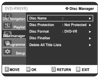 SAMSUNG DVD-R121 - Press the buttons to select Disc Manager, then press the OK or button. - 1