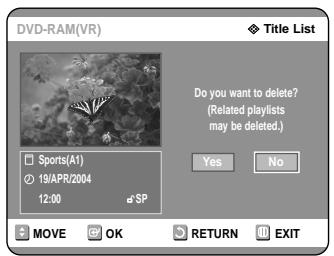 SAMSUNG DVD-R121 - Press the buttons to select an entry you want to delete in the Title List, then press the OK or button. - 3
