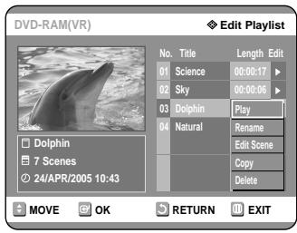 SAMSUNG DVD-R121 - Press the buttons to select the title you want to edit from the Playlist, then press the OK or button. - 1